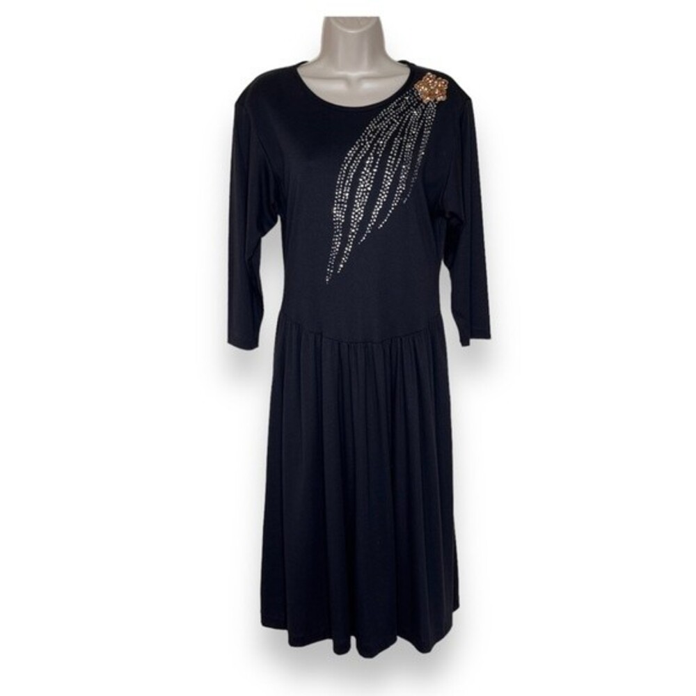 Vintage 80s 90s Hot Line Arlene Murry Black Knit Dress Rhinestone Bling Women 12